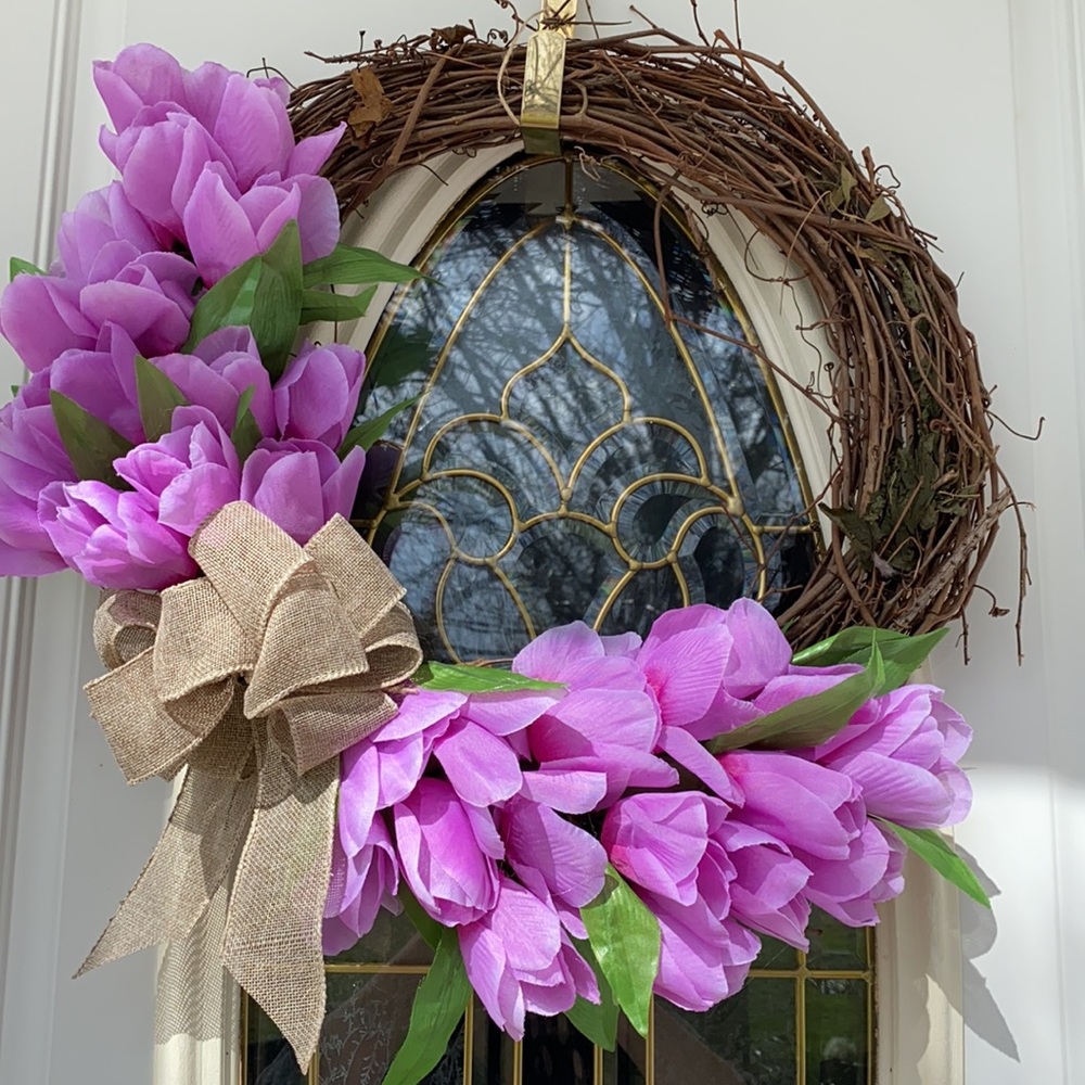 Purple Tulip Grapevine Wreath Easter Spring - Picture 8 of 8